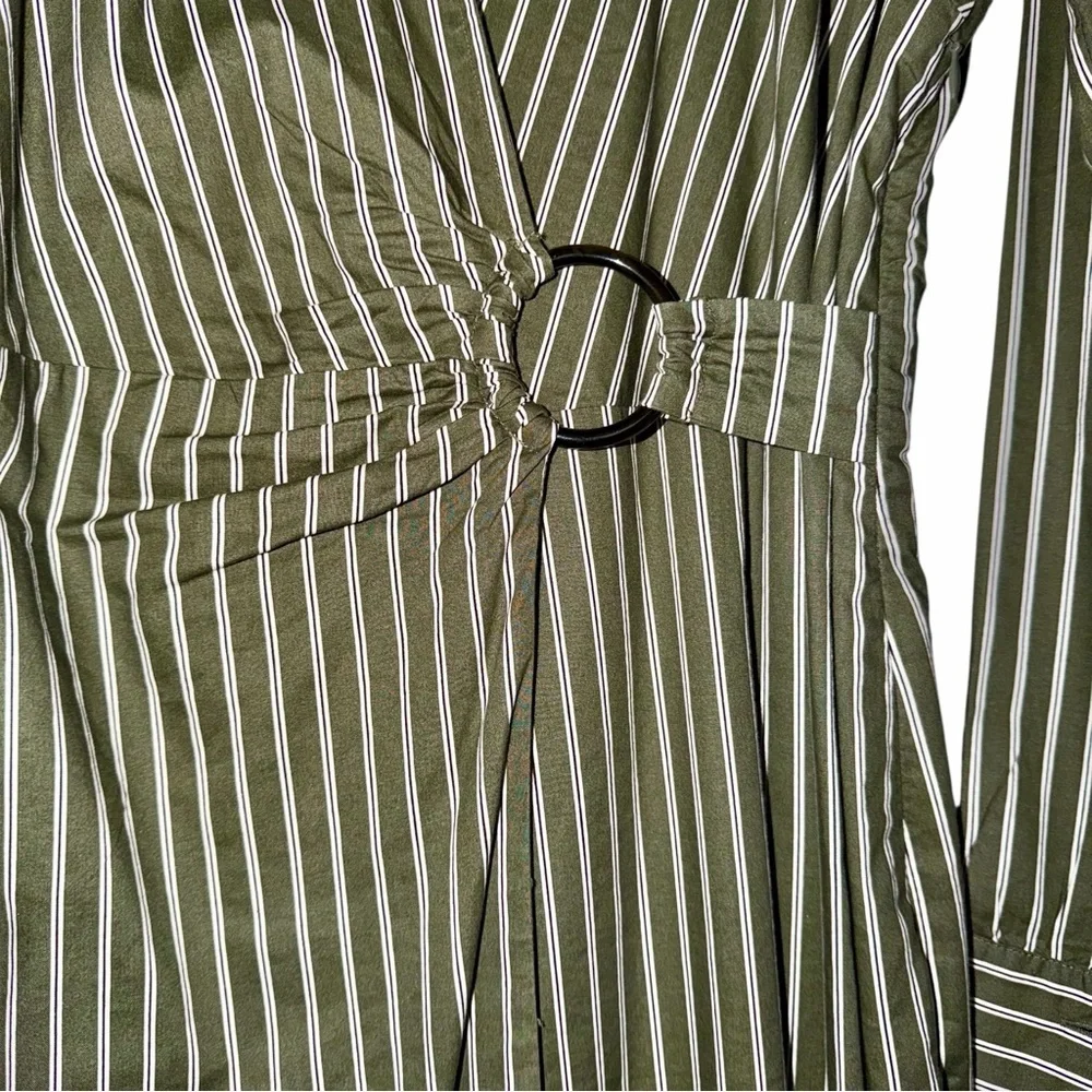 Olive Green Striped Wrap Dress Size 6